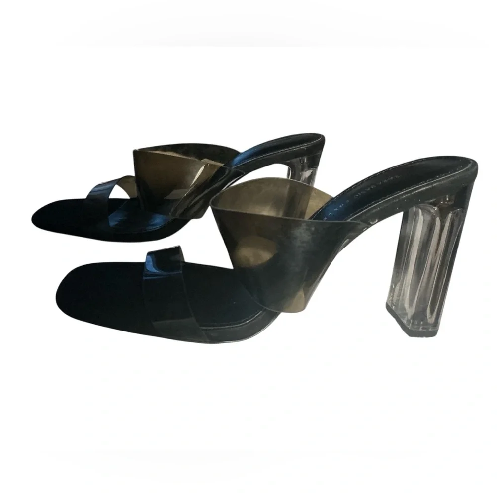 Zara Black Transparent Square Toes Vinyl Straps Square Sandals Size 39 US 8.5 - Picture 6 of 11